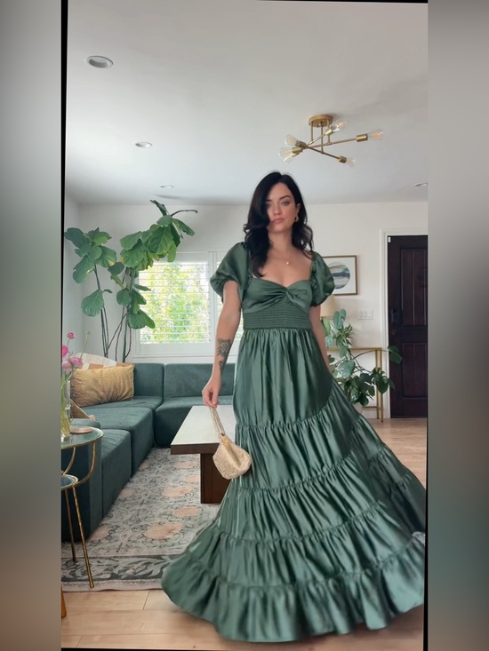 Free People Dresses & Skirts - Free People Sundrenched Silky Maxi Dress Green Tiered Medium